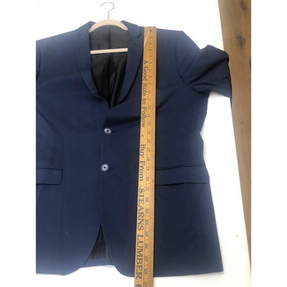 Zara Man US 44 Navy Blue Blazer Jacket Double Button Breast Lined Pockets - Picture 5 of 9